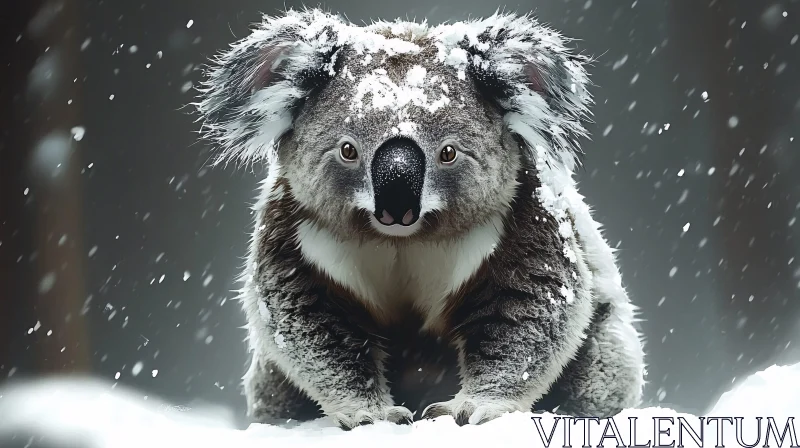 Snow-Covered Koala Portrait AI Image