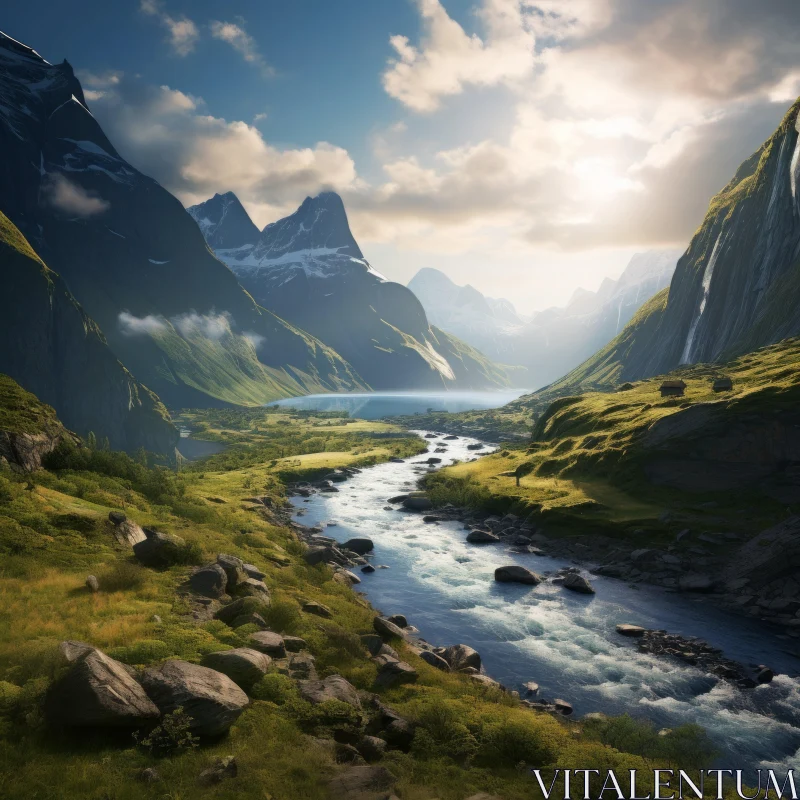 Atmospheric Portraiture of a Fairytale-Inspired Mountain Valley AI Image