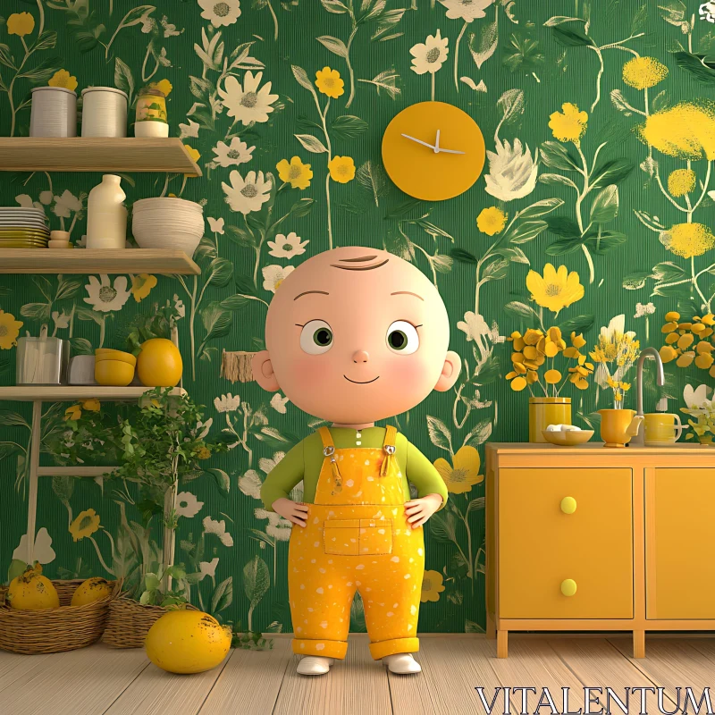 Playful Cartoon Child in a Vibrant and Colorful Setting AI Image