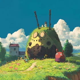 Whimsical Countryside with Anime Characters