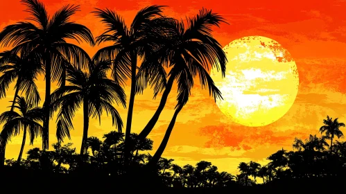 Silhouetted Palm Trees Against a Brilliant Tropical Sunset