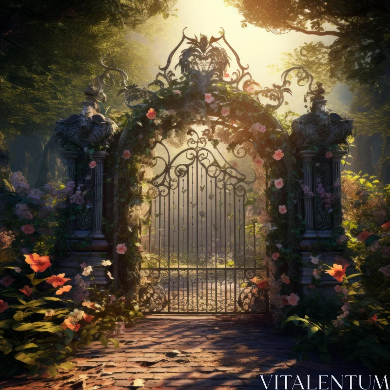 Fantasy Fairy Tale Garden Gate - A Dreamy Surreal Illustration AI Image