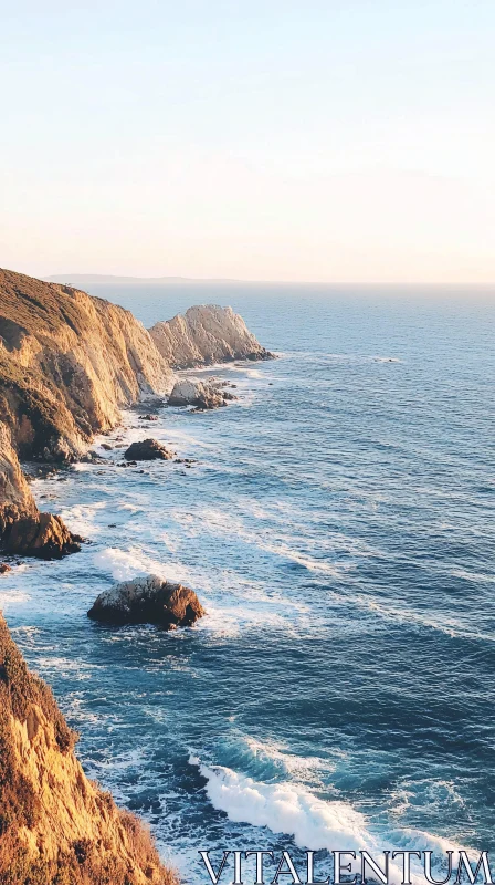 AI ART Rugged Cliffs and Tranquil Ocean at Dusk