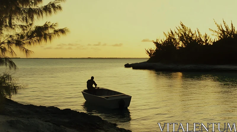 Serene Rowboat Scene at Golden Sunset AI Image