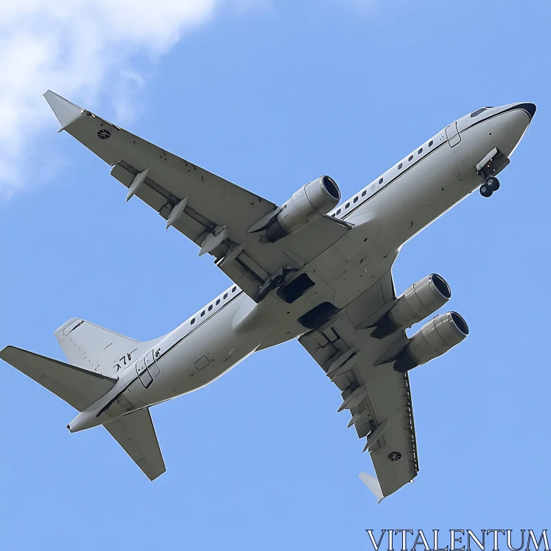 Airplane Flying High in Sky from a Low-angle View AI Image