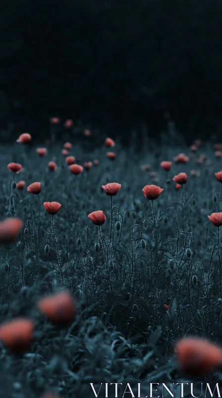 AI ART Moody Field of Red Poppies