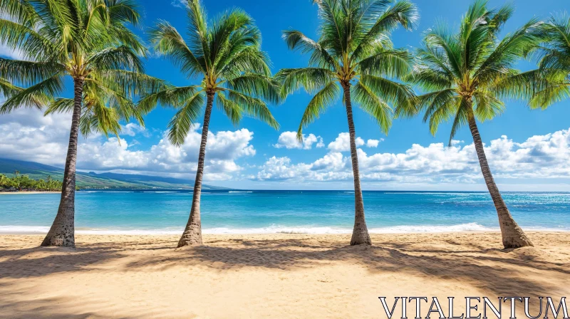 Idyllic Tropical Beach Scene with Palm Trees AI Image