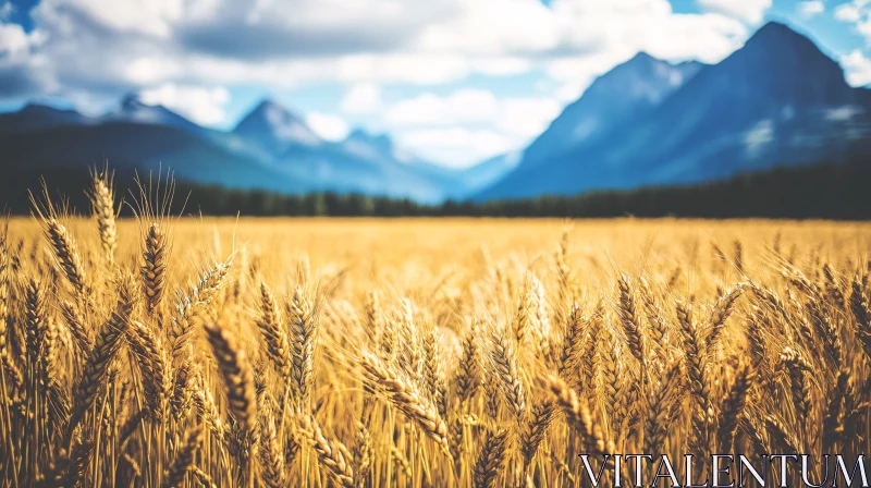 Golden Wheat Field and Majestic Mountains AI Image