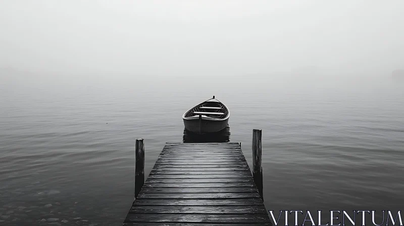 Tranquil Foggy Lake Scene with Boat AI Image