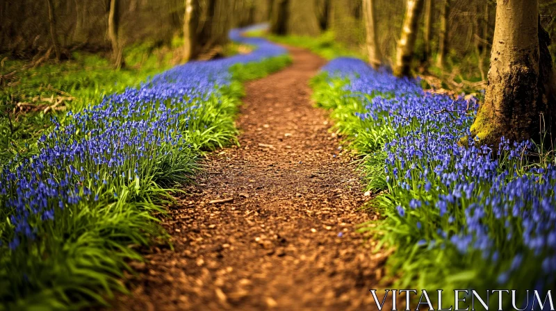 AI ART Scenic Bluebells in a Forest Path