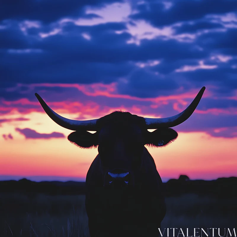 Bull Silhouette at Sunset AI Image