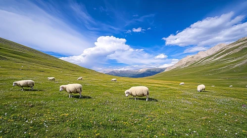 Sheep Grazing in a Picturesque Valley