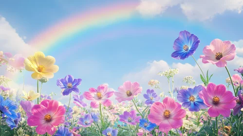 Rainbow Over a Blooming Flower Field