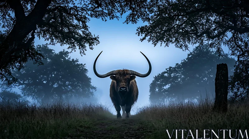 Bull in Misty Wilderness AI Image