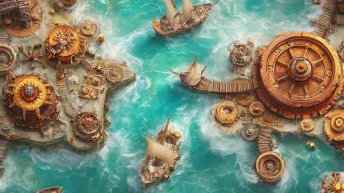 Intricate Steampunk Nautical Scene