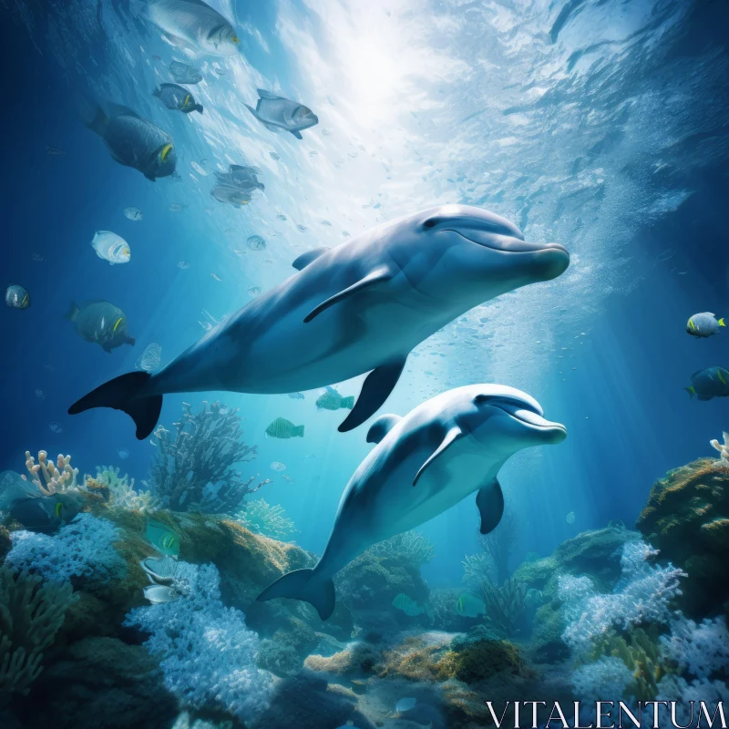 Graceful Dolphins Swimming in the Heart of the Sea AI Image