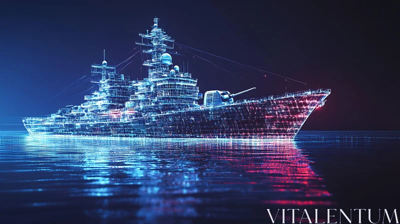 Futuristic Digital Battleship Hologram AI Image