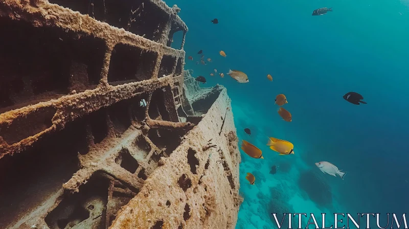 Colorful Marine Life and Coral-Encrusted Shipwreck Underwater AI Image