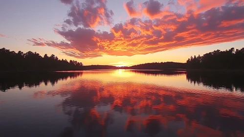 Scenic Sunset with Reflections on Lake