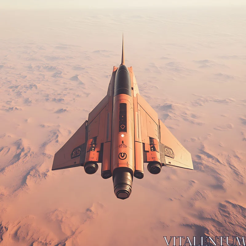 Spaceship Flying over Expansive Desert AI Image