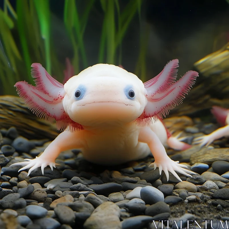 AI ART Pink Axolotl with Feathery Gills in Underwater Setting