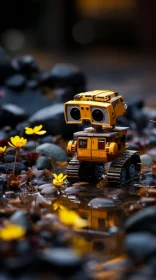 Wall-E Inspired Yellow Robot Exploring Nature