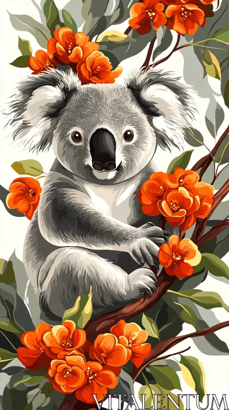 AI ART Koala and Vibrant Floral Art