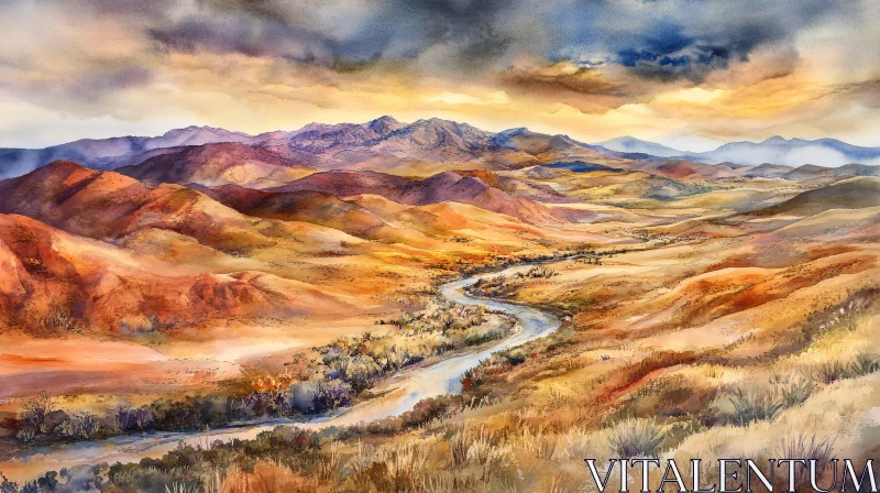 AI ART Majestic River Flowing Through Autumn Mountains