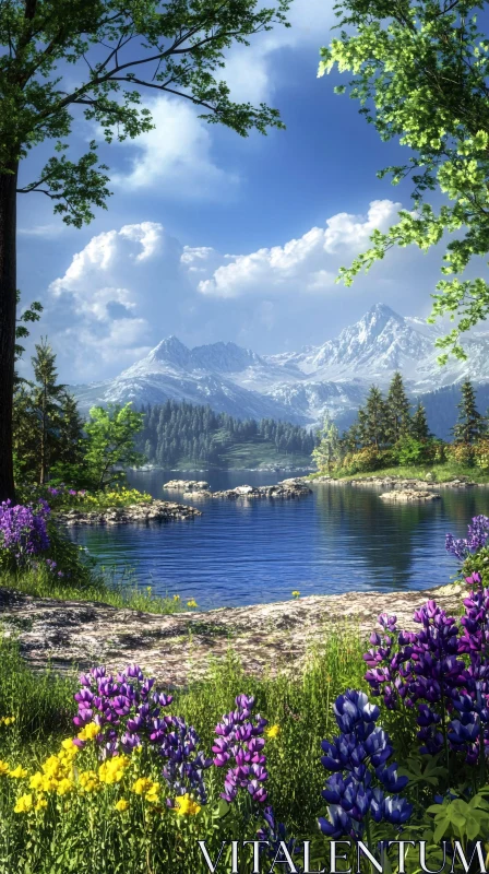 AI ART Serene Lake with Majestic Mountain View