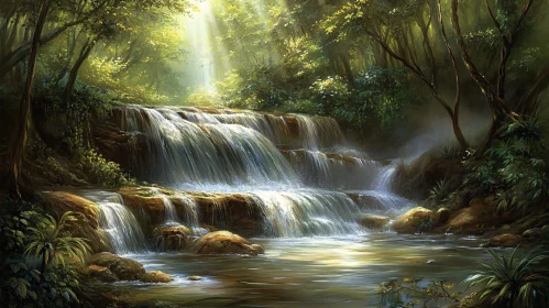 Tranquil Waterfall in Lush Forest