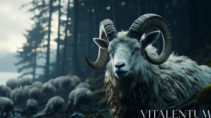 Fantasy Meets Realism: Sheep Amid Norwegian Woods AI Image