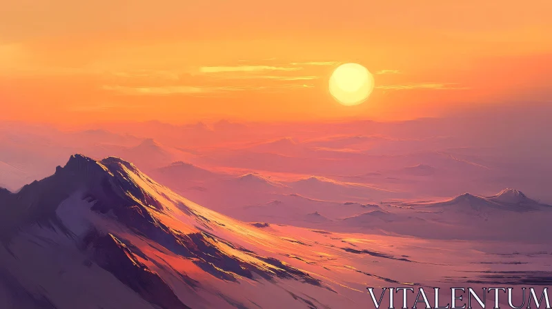 AI ART Golden Sunset Over Majestic Mountains