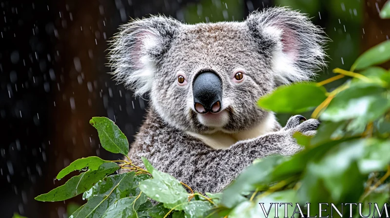 Koala in Rainy Eucalyptus Habitat AI Image