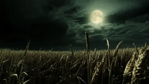 Moonlit Wheat Field with Clouds