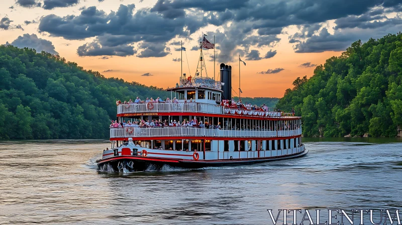 Sunset River Cruise with Tour Boat AI Image