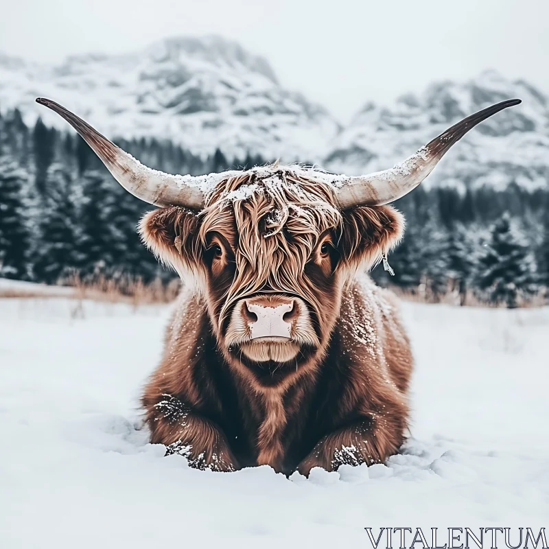 Winter Highland Cow Scene AI Image