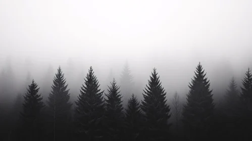 Misty Pine Tree Forest