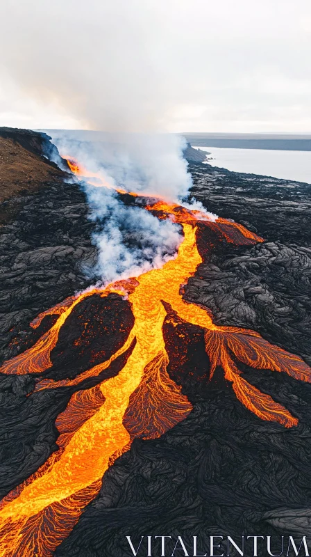 Volcano Lava Stream AI Image