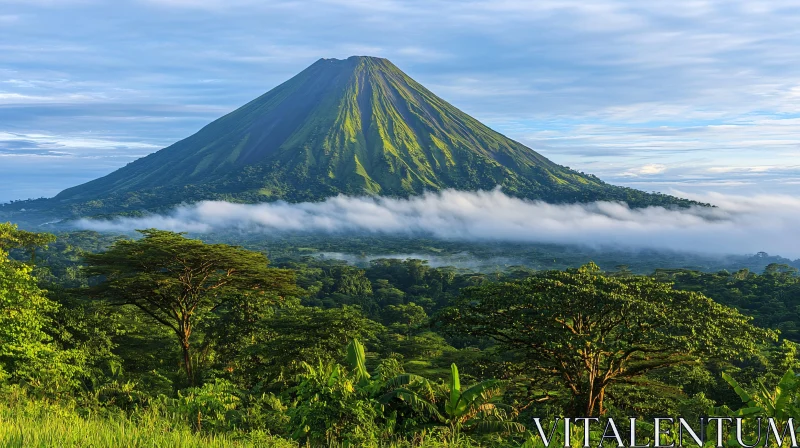 Lush Green Mountain in Tropical Landscape AI Image