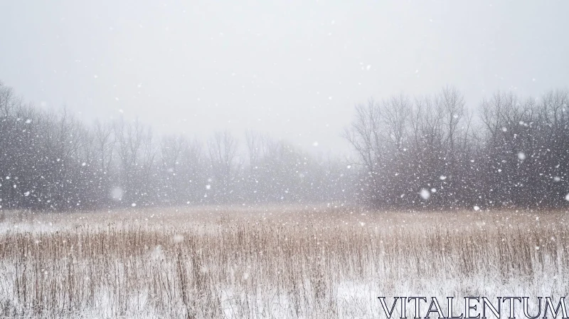 AI ART Tranquil Snow-Covered Field with Bare Trees