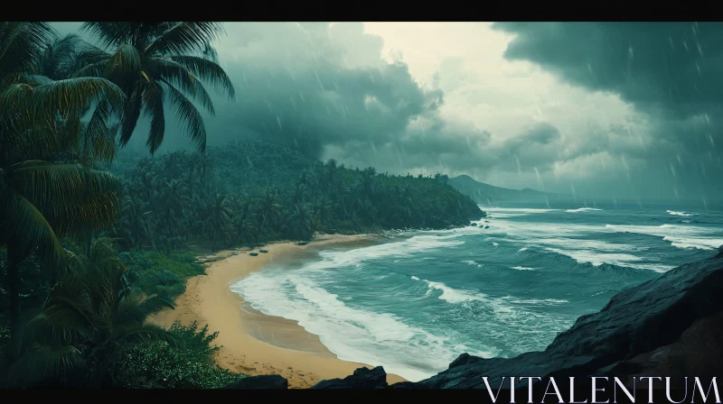 AI ART Tropical Storm Over a Coastal Beach