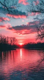 Serene Lake Sunset with Vibrant Sky