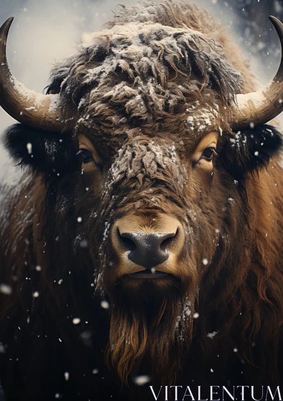 Bull in Winter - Snowy Animal Portrait AI Image