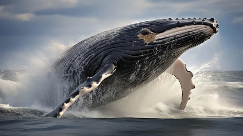 Majestic Humpback Whale Leaping Out of Water - Photorealistic Panorama