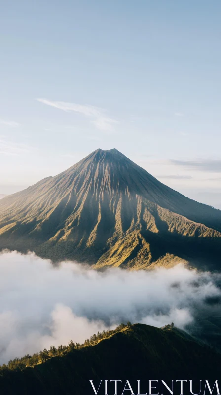 Mountain Peak Illuminated by Sunlight AI Image