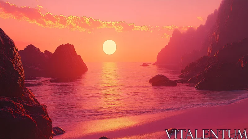 AI ART Serene Beach Sunset View