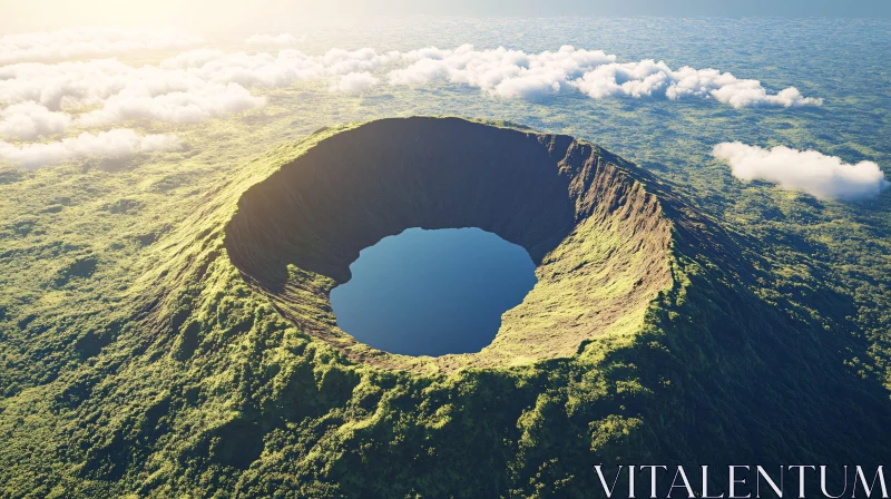 AI ART Tranquil Blue Lake within Green Volcanic Crater