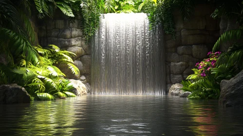 Peaceful Waterfall in Lush Tropical Setting