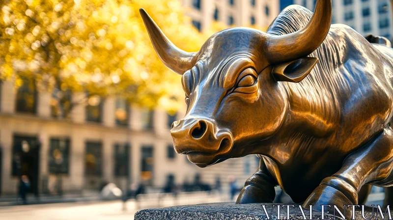 Bronze Bull Statue in Financial District AI Image