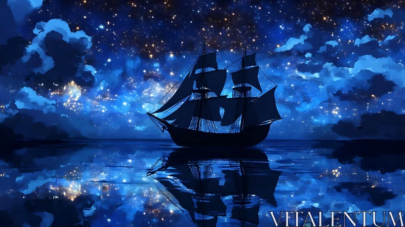 Sailing Ship at Night AI Image